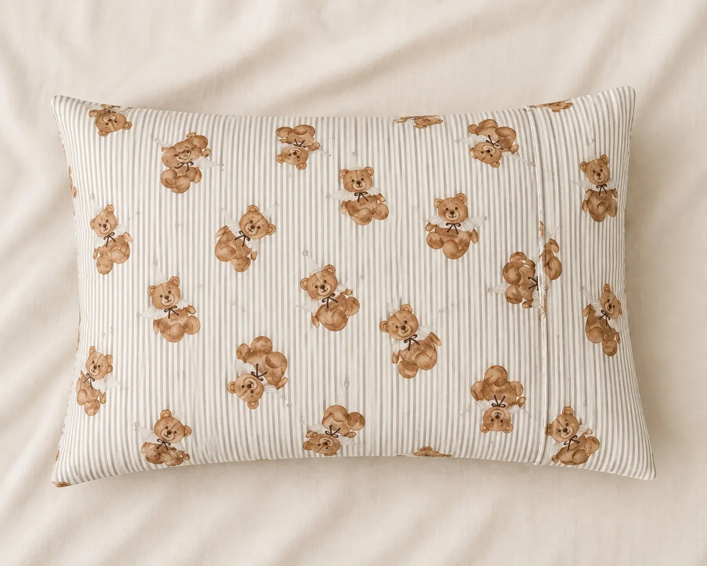 Striped teddy bear baby pillowcase