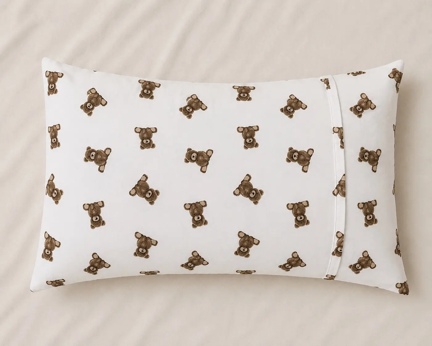 White brown teddy bear baby pillowcase