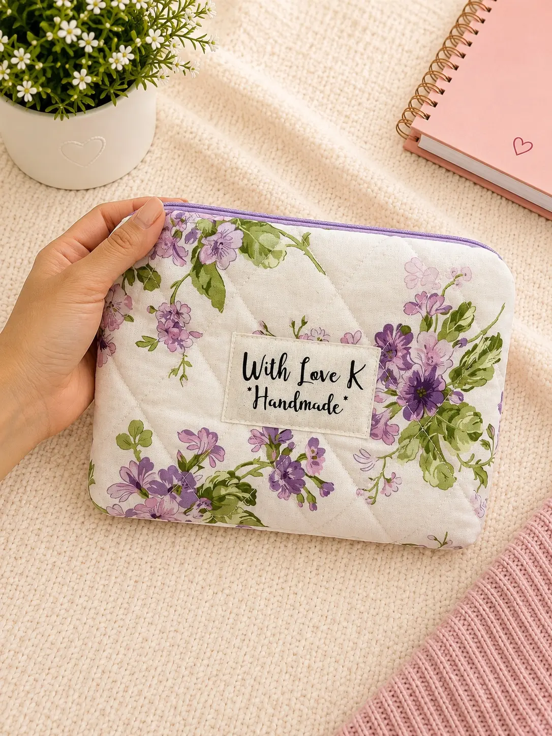 Lavender Floral Makeup Bag — Small photo 1