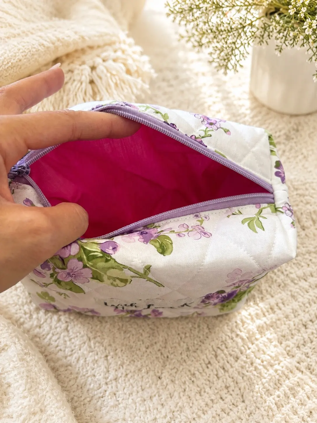 Lavender Floral Makeup Bag — Small photo 2