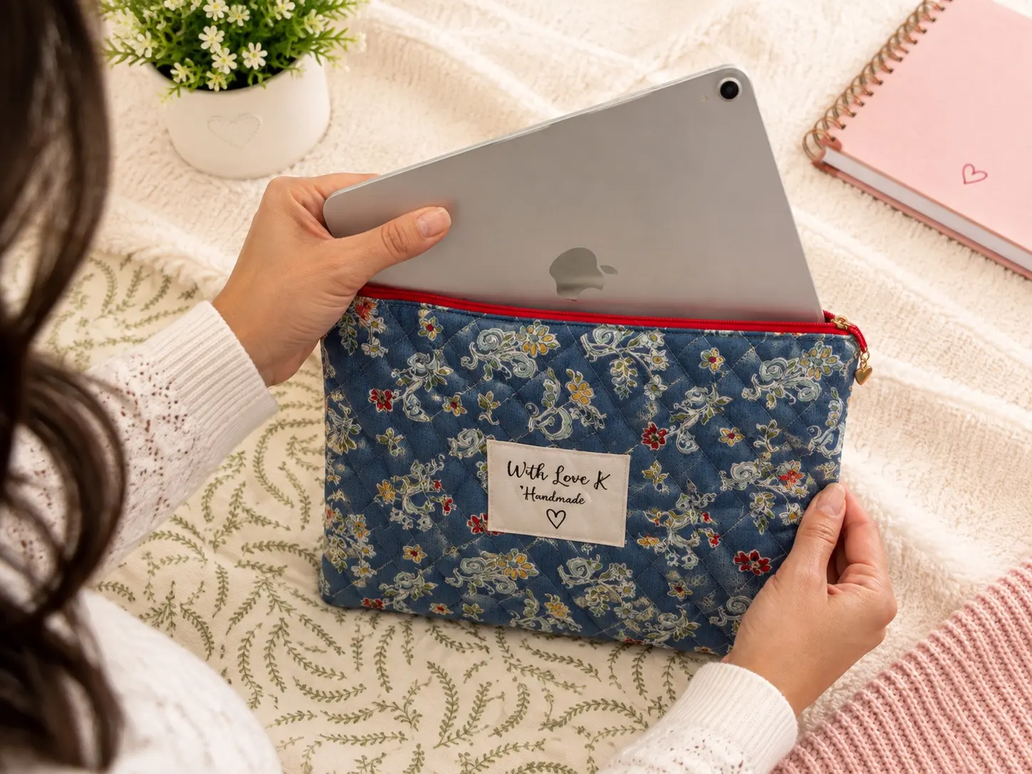 Vintage Blue Floral Book / iPad Sleeve photo 2