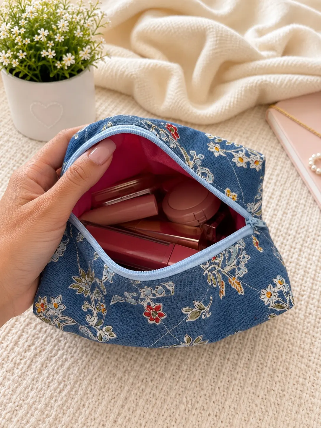 Blue Floral Makeup Bag — Small photo 1