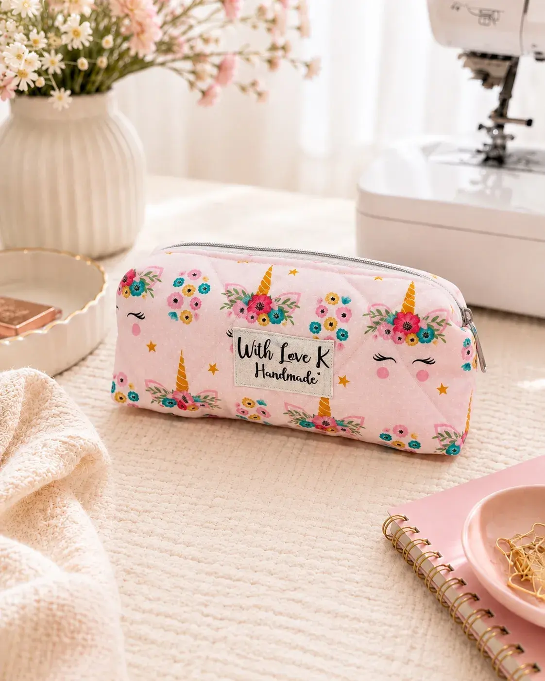 Small Unicorn makeup bag front view
