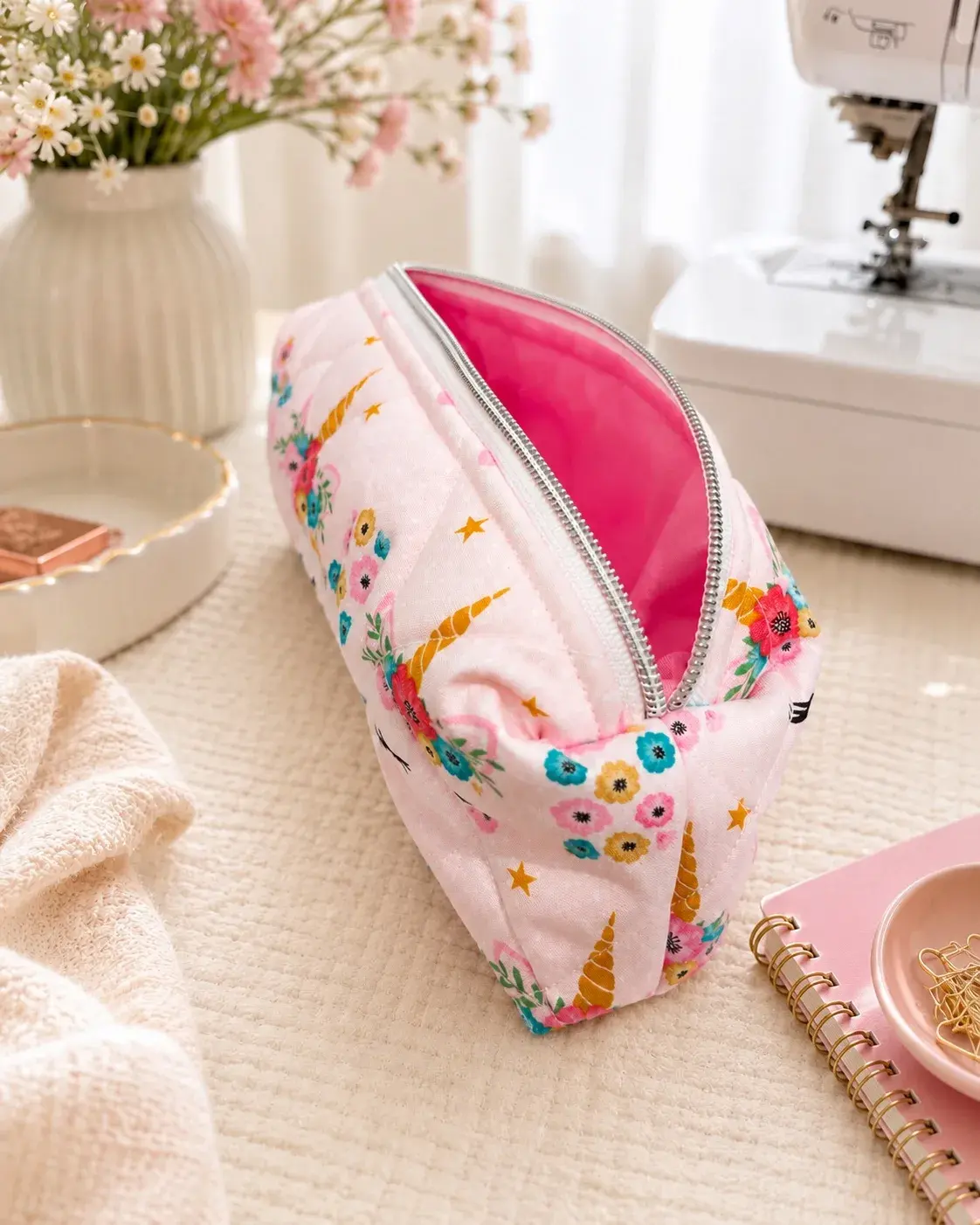 Small Unicorn makeup bag side view