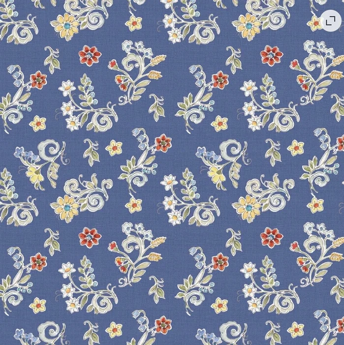 Blue Folk Floral fabric swatch