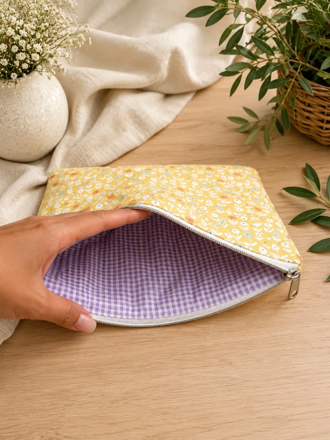 Yellow floral iPad sleeve interior
