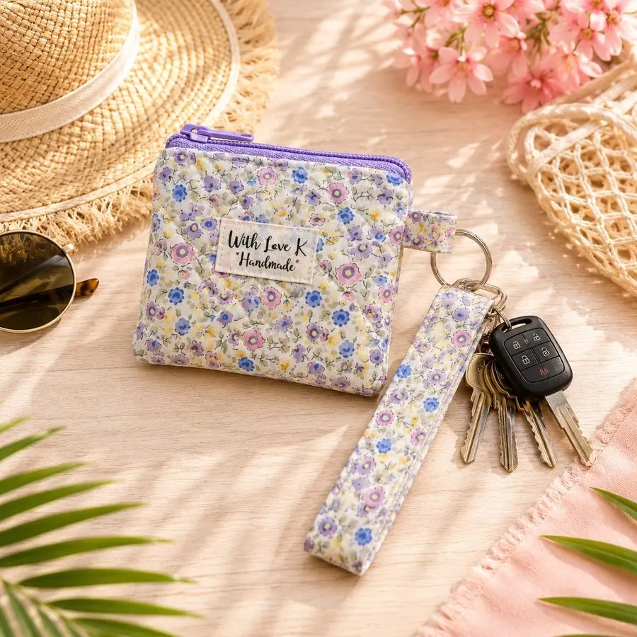 Lavender floral coin purse with wristlet