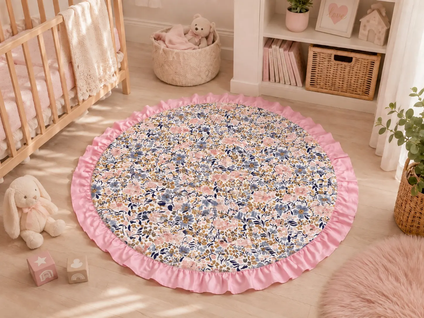 Blue Floral Tummy Time Mat